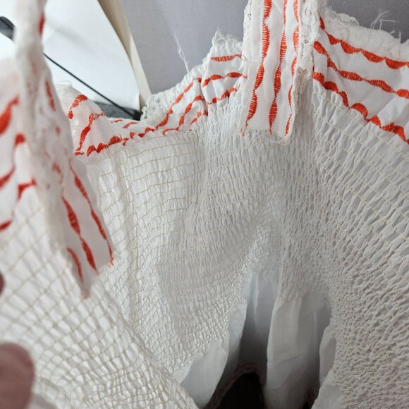 Smocked Sleeveless Tank Top Women White Ruffled Straps Button Open Back Closure - Picture 9 of 10